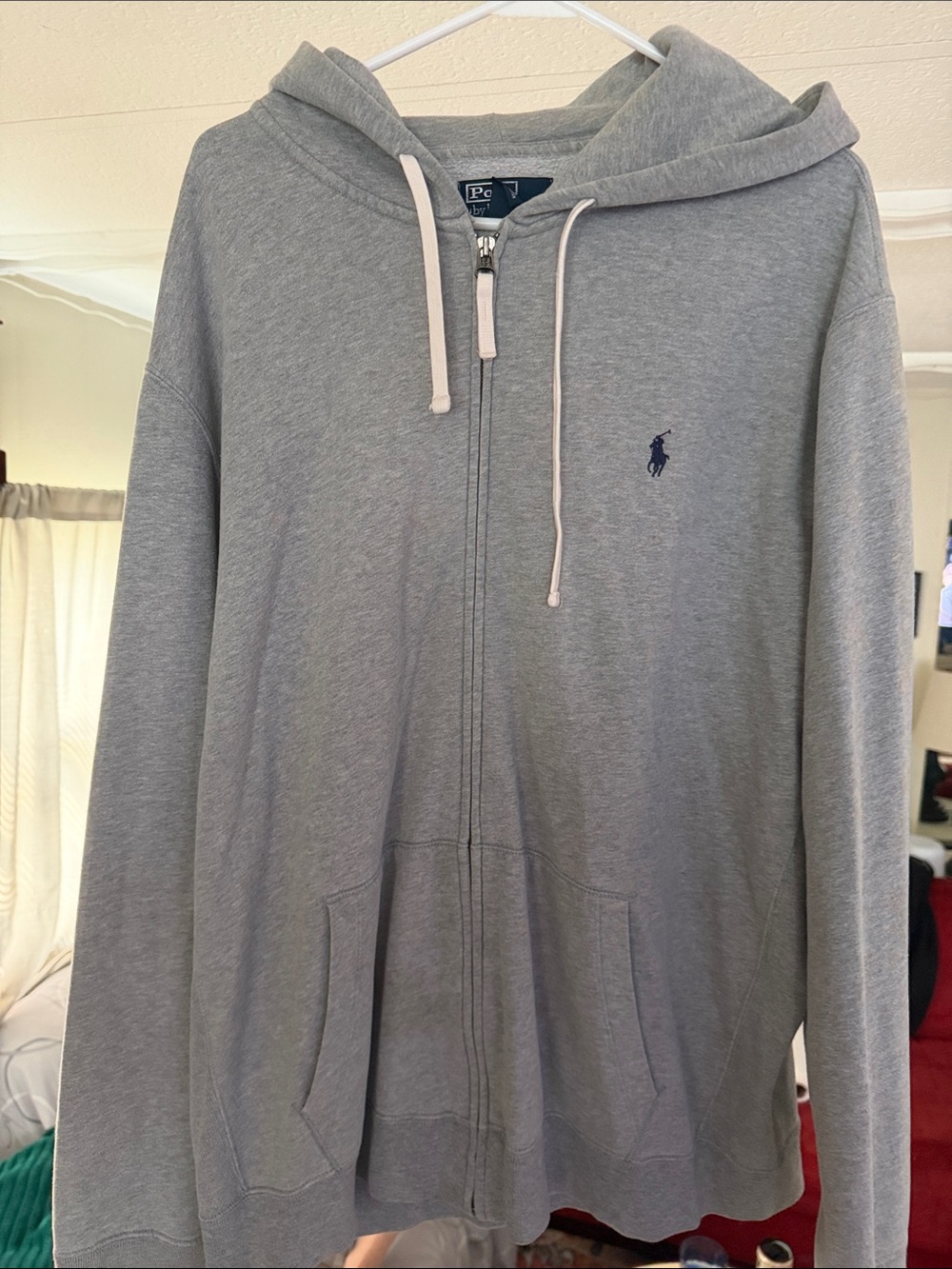 Vintage Polo by Ralph Lauren Light Gray Full-Zip Hoodie with Navy Pony size XXL